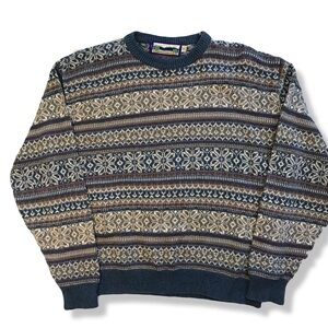 Vintage 90s Brown and navy fair isle patterned grandpa sweate